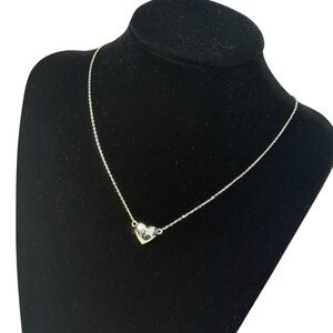Vintage Lia Sophia Silver Heart Crystal Pendant Necklace Choker Style 18”